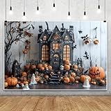 Leowefowa 8x6ft Halloween Pumpkin Backdrop Castle Haunted House Scary Ghost Bat Spider Web Background Withered Tree Kids Family Halloween Party Decoration Photo Booth Props