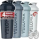 VELOMIX -4 PACK 28 Oz Protein Shaker Bottle for Protein Mixes - 4x Wire Whisk | Leak Proof Shaker Cups for Protein Shakes | Protein Shaker Bottle Pack | Protein Shake Cup (Aqua Depths)