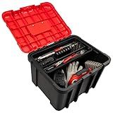 Plastic Tool Box Organizer - 18.7” Extra Large Portable Toolbox with Removable Tool Organizer Tray and Deep Storage Box - Heavy Duty Plastic Toolbox Caddy Tote with Handle by Stalwart (Red)