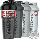 VELOMIX 4 Pack 28oz Protein Shaker Bottle for Protein Mixes, Silver Aurora