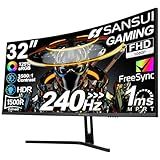SANSUI 32 Inch Curved 240Hz Gaming Monitor High Refresh Rate, FHD 1080P Gaming PC Monitor HDMI DP1.4, Curved 1500R, 1Ms MPRT, HDR,Metal Stand,VESA Compatible (ES-G32C3F DP Cable Incl.)