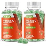 Viteey Vitamin C Gummies for Adults & Teens, 700mg Extra Strength - Immune Support Gummies - Immune Booster - Vegan, Gelatin Free -Tasty Vitamin C Chewable Sour Apple Flavored Gummy-60 Count