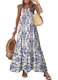 Dokotoo Womens Sundresses Scoop Neck Boho Maxi Dress for Womens Fashion 2026 Spaghetti Strap Sleeveless Sexy Dresses Ruffle A Line Flowy Dresses Beach Vacation Clothes Medium