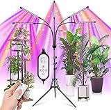 yentbokj Grow Lights for Indoor Plants,5 Heads Red Blue White Full Spectrum Plant Light with 15-60" Adjustable Tripod Stand, Indoor Grow Lamp with Remote Control and Auto On/Off Timer Function