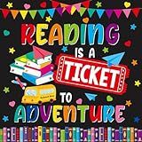 Reading Bulletin Board Set Colorful Positive Classroom Decorations Reading Is A Ticket To Adventure Bulletin Board Decoration Book School Bus Cutouts for Back to School Classroom Chalkboard Wall Decor