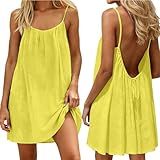 Backless Sundress Vacation Dresses for Women Backless Cami Dress for Women Linen Open Back House Lounge Loose Dresses Spaghetti Strap Plus Size Casual Summer Beach Vacation Flowy Sundress Yellow