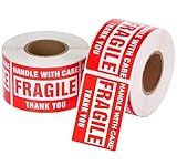 3 x 2 Inch Handle with Care Fragile Stickers for Shipping Moving Glass 1000 Permanent Adhesive Fragile Labels-2 Rolls