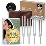 Resonance Tuning Fork for Healing Set – 128Hz, 136.1Hz, 256Hz, 384Hz for Stress & Sleep, Chakra Balance, Mental Focus, Relaxation | Activator + Pouch | Weighted & Unweighted