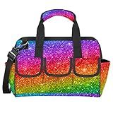 Rainbow Gradient Tool Bag for Men Women Heavy Duty Multi-Pockets Wide Mouth Tool Tote Waterproof Tool Bag Organizer with Adjustable Shoulder Strap