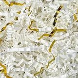 White Grass Crinkle Cut Paper, 4oz White Gold Shred Paper Filler Bridesmaid Proposal Gift Box Stuffing Basket Filler Gift Wrapping Easter Decorations Christmas Gift Package Grass(NO Easter Eggs)