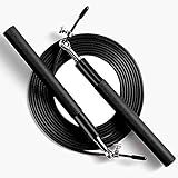 Speed Jump Rope - 360° Swivel Ball Bearing - Adjustable steel coated skipping rope- Aluminum Anti Skipping Handle -Fitness Training Boxing Sports Exercises -suitable for kids and adults(Black)