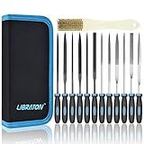 LIBRATON Small File Set, Needle Diamond Files 13PCS, 6pcs Jewlers & 6 Steel for Precision Metal Work, Wood, Woodworking, Plastic Carving Tool with Brush and Carry Case