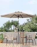 9FT Outdoor Patio Umbrella, Outdoor Table Umbrella, Market Umbrella With Push Button Tilt and Crank, 8 Sturdy Ribs UV Protection Waterproof for Garden, Deck, Backyard, Pool, Tan