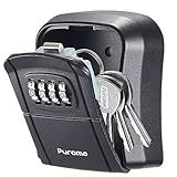 Puroma Key Lock Box Combination Lockbox Wall-Mounted Key Storage Box for House Keys, Resettable Code Safe Security Lock Box for Home, Office, Garage, Apartment Spare Key Storage (1 Pack, Black)