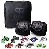 PR Personal Record Elbow Wraps for Weightlifting - Heavy Duty Construction, 25% More Elasticity, Reinforced Stitching, Extra Wide Fastener, Easy to Adjust, All Black