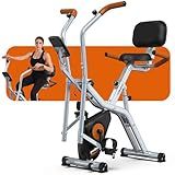 pooboo Foldable Exercise Bike, Stationary Bike with Elliptical Mode, 8-Level Magnetic Resistance, Silent Indoor Bike for Home Fitness and Rehab Training, Adjustable Seat&Handrail, LCD monitor, 300LBS (Silver)