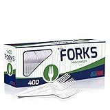 BluShine 400 Pack Extra Heavyweight Disposable White Plastic Forks - Heavy Duty White Cutlery-Utensils, Parties, Dinners, Catering Services, Family Gatherings