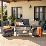 weaxty 5 Pieces Wicker Patio Furniture Set, High Back Swivel Rocker Chairs Outdoor Loveseat Sofa and Rattan Coffee Table, Outdoor Conversation Sets for Porch Deck Backyard Poolside, Black