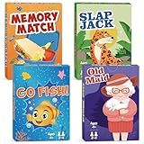 Card Games Go Fish,Old Maid,Slap Jack and Memory Match-4 Decks in 1 Pack,Classic Card Games for Kids Toddlers,Fun Kids Games for Family Party Game Night,Stocking Stuffers Gifts for Boys and Girls