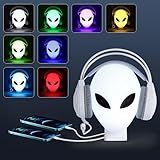 RGB Headphone Stand with Music Rhythm Light, 8-Color LED Gaming Headset Holder with USB & Type-C Charging Ports, Voice-Activated Light for PC Desk Setup, Gamer Gifts for Men & Boys