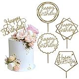 Gold Cake Topper Acrylic Happy Birthday Cake Decoration Supplies (5 Pieces)