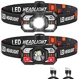 Staaricc Headlamp Rechargeable, LED Headlamp with Red Light, 2Pack Headlamps for Adults, Head Lamps LED Rechargeable, Headlight Motion Sensor, Head Lights for Forehead Hardhat Running Hunting Camping