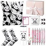 Wonderjune 14 Set Panda Gifts Baskets with Canvas Tote Bag for Women Christmas Birthday Gifts for Panda Lovers Kids Girls Teens Mom Friend Sister Gift Thank You Christmas Presents Package Accessories