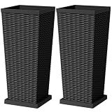 Greesum Set of 2 Tall Plastic Planters with Saucer, 30 Inch, Black