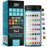 JNW 7-in-1 Pool Test Strips, 100 Quick & Accurate Test Strips for Pool Water, Spa Test Strips for Hot Tub, Chlorine Test Strips, Bromine, pH, Alkalinity, Hardness & More - Swimming Pool Test Kit