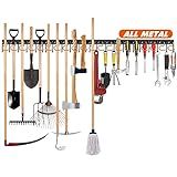 TVKB 68'' All Metal Garden Tool Organizer Wall Mount Garage Tool Organizers and Storage Broom Holder Wall Mount with Hooks Tool Hangers for Shed