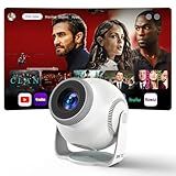 Smart Mini Projector with Android 14 OS, 1080P/4K/8K Video Decoding, WiFi 6 & Bluetooth 5.4, 270° Rotatable Stand, Auto Vertical Keystone, Portable Proyector for Bedroom & Home Entertainment(White)