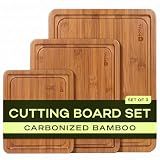 ROYAL CRAFT WOOD Wooden Cutting Boards for Kitchen Meal Prep & Serving - Bamboo Non Toxic Cutting Board Set with Deep Juice Groove Side Handles - Charcuterie & Chopping Butcher Block for Meat (3 Pcs)