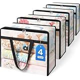 BlissTotes 4 Pack Clear Clothes Storage Bags, Moving Bags, Foldable Blanket Storage Under Bed Storage Containers with Sturdy Zipper and Handle for Clothing, Comforter, Bedding, Sheet (40L)