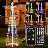 7.5Ft Smart LED Christmas Cone Tree Light, Lighted Artificial Tree with Star Topper, Music Sync with Remote APP Control, DIY RGB Light Show Tree for Xmas Indoor Outdoor Decorations (RGB)