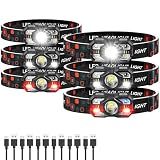 Northlet Headlamp Rechargeable 6Pack, 3000 Lumen Ultra-Light Bright Headlamp Flashlight with White Red Light, LED Headlight Motion Sensor, 5+5 Mode for Outdoor Camping Fishing Running Hiking (6)