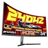 SANSUI 34 Inch 240Hz Ultrawide Curved Gaming Monitor UWQHD 3440×1440, 21:9 2K Curved Monitor 1500R,HDR400,Fast VA, PIP/PBP,AI Crosshair,AIPQ(Visual Enhance),MPRT 1ms,HDMI2.1*2,DP1.4*2(DP Cable Incl.)