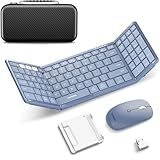 Foldable Keyboard and Mouse, Samsers Folding Bluetooth Keyboard Combo, 2.4G + BT5.0 x 2, Full-Size Portable Travel Keyboard & Rechargeable Wireless Mouse for Windows Android iOS Mac OS, Blue