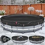 QH.HOME Winter Round Pool Cover for 18 Ft Bestway/Intex/Coleman Frame Above Ground Pool, [Excellent Windproof ] with Fast Tightening Patented Ratchet& Weight-Bearing Rings,Cold and UV Resistant