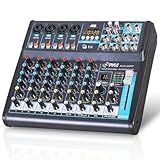 Pyle Professional Audio Mixer Sound Board Console Desk System- Interface 8 Channel Digital USB Bluetooth MP3 Computer Input 48V Phantom Power Stereo DJ Studio FX 16Bit DSP Processor, Black - PMXU83BT
