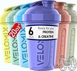 VELOMIX -6 PACK- 20 oz Protein Shaker Bottle for Protein Mixes - 6x Wire Whisk | Leak Proof Shaker Cups for Protein Shakes | Stackable Protein Shaker Bottle Pack | Dishwasher Safe (Pastel Shades)