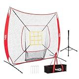 YeahChi 7×7FT Baseball Net with Batting Tee and Strike Zone Target, Portable Hitting Pitching Batting Training Net, Baseball and Softball Training Equipment,Suitable for All Skilled Levels