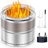 Smokeless Fire Pit 20 Inch with Grill, Portable Stainless Steel Smokeless Firepit for Camping & RV, Outdoor Wood Burning Bonfire Fireplace with Ash Pan and Carrying Bag, Double-Wall 360° Airflow