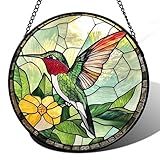 AMDERVEN Stained Glass Window Hanging, Green Hummingbird Sun Catcher for Door Home Decor, Birds Suncatcher Christmas Mother's Day Birthday Gifts for Bird Lovers Women Men Mom and Nana 7.8 in