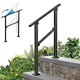 FOYUEE Outdoor Metal Handrails for Steps – Exterior Stair Railing for Concrete Steps, Porch, Adjustable, Easy to Install, 2 Step
