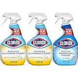 Clorox Disinfecting All-Purpose Cleaner 32 Oz and Bathroom Cleaner, Household Essentials, 30 Oz, Pack of 3
