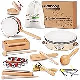 LOOIKOOS Toddler Musical Instruments Montessori Natural Wooden Percussion Instruments for Kids Preschool Educational Musical Toys Set for Boys and Girls with Storage Bag