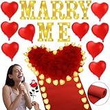 Marry Me Light Up Letters Proposal Decorations Marry Me Sign 24 LED Candles 2000 Rose Petals 10 Foil Balloon 10ft Carpet Runner Rose Ring Box for Valentine's Day Wedding Proposal Engagement (Warm)