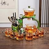 Magnetic Automatic Kung Fu Tea Set, Panda Bamboo Resin, 6 Tempered Glass Cups & Tea Tools (Panda - Complete Set)