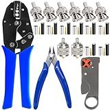 mxuteuk Coaxial Cable Tool Kit,BNC Crimp Tool with 8PCS BNC/UHF Crimp Male Connectors 1PCS Coaxial Cable Stripper 1PCS Wire Cutter for RG58, RG59, RG62, RG174