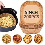 UBeesize 9-Inch Air Fryer Parchment Liners - 200 Pack, Square Non-Stick Disposable Paper Sheets for Microwave & Air Fryers, Unbleached Baking Sheets (8-Inch Base)